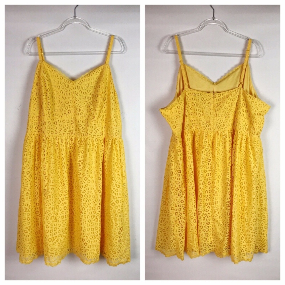 Boutique + Yellow Lace Eyelet Overlay Dress 3X